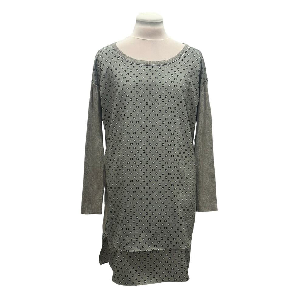 LAUREN Ralph Lauren Grey Print Tunic / Mini Flowy Long Sleeve Top / Dress MEDIUM